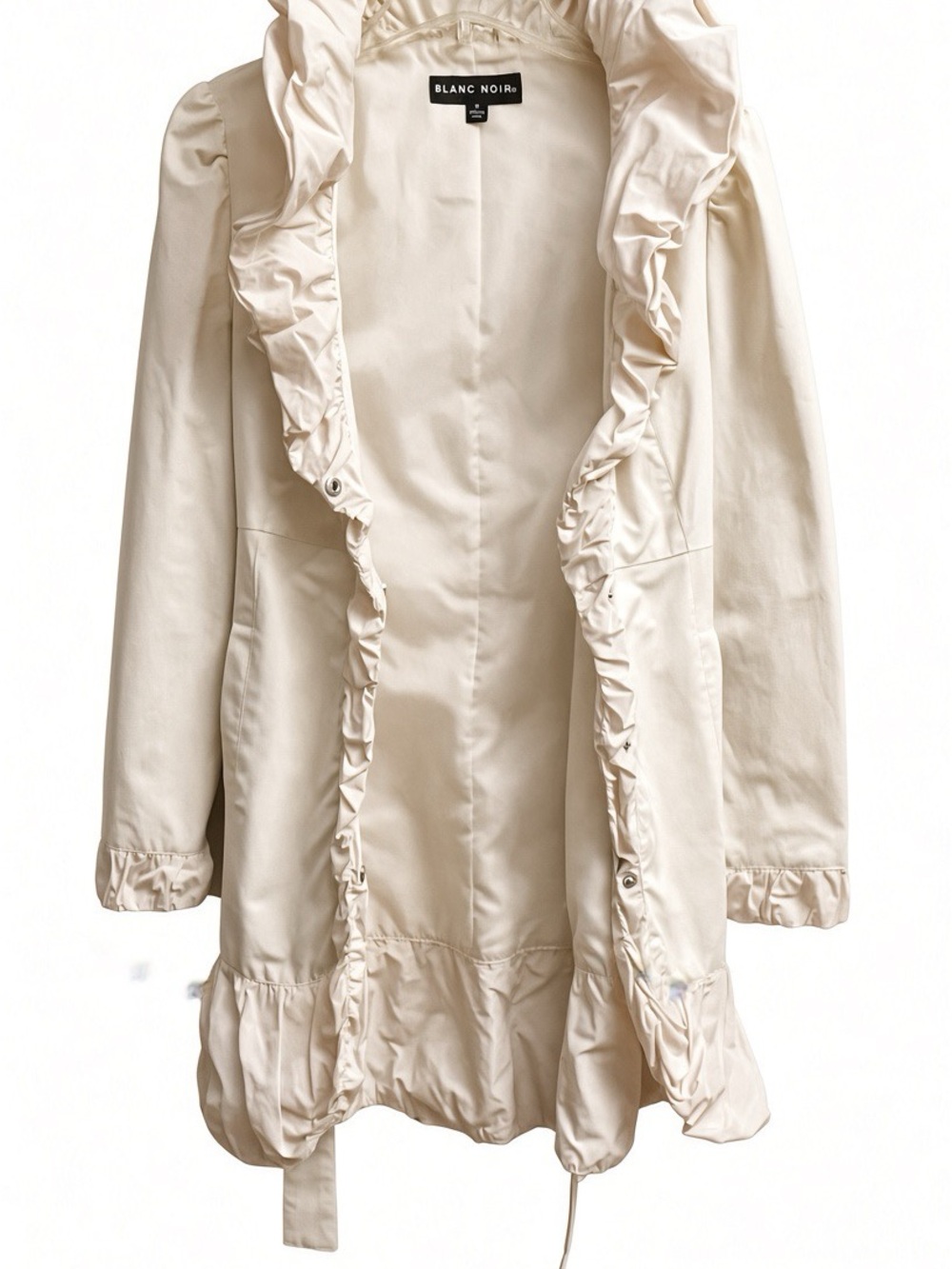 blanc noir Cream Ruffle-Trim Trench Coat